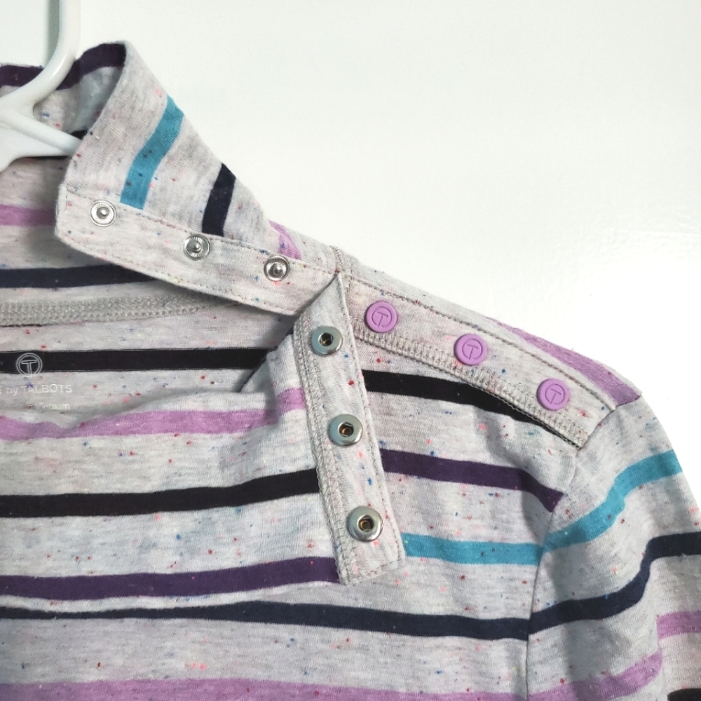 T by Talbots striped mock neck long sleeve tee with snaps, size M - Picture 5 of 10